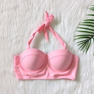 Pink pushup halter bikini top with underwire size S M L